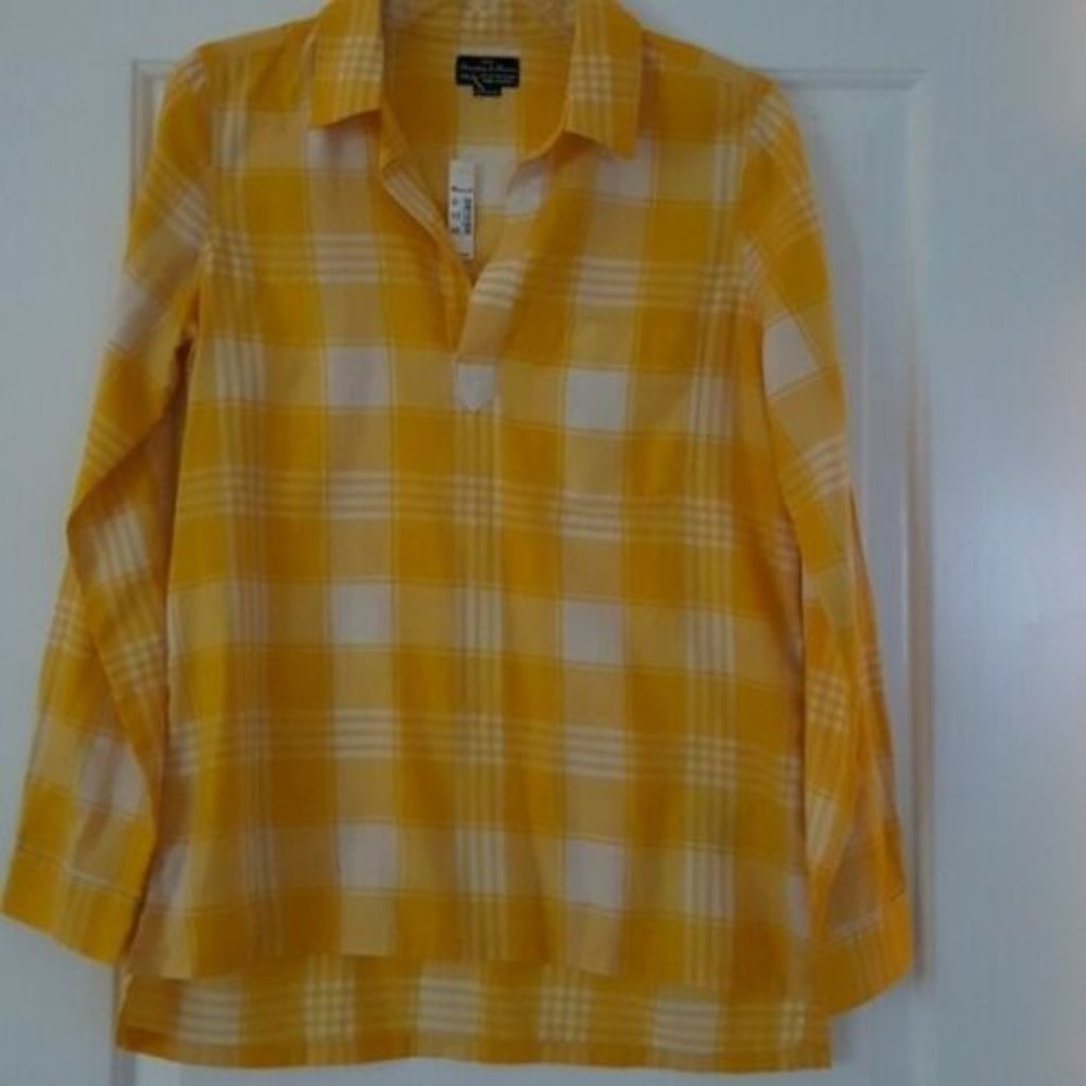 Yellow and white check Madewell popover shirt